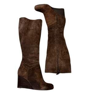 COLE HAAN Tall Brown Suede Leather Wedge Boots Women EUC 9.5B